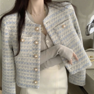 Áo Khoác Tweed Cổ Tròn Pearl Chic